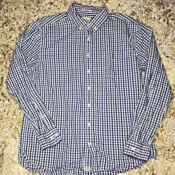 Lucky Blue Gingham Plaid Long Sleeve Casual Button Up XL White Label Fit Work - Picture 4 of 4